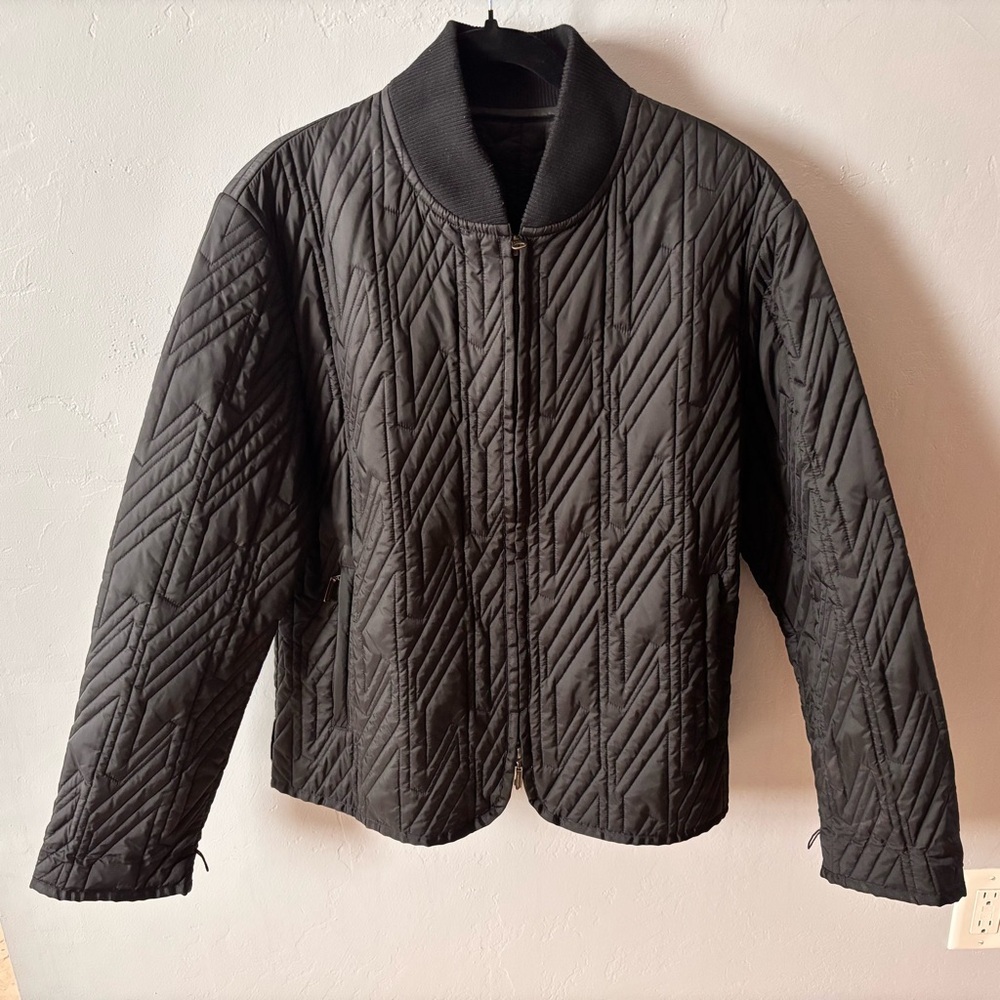 EUC Versace Collection Inspired Womens Polyamide Quilted Black Jacket Sz 50 (XL)
